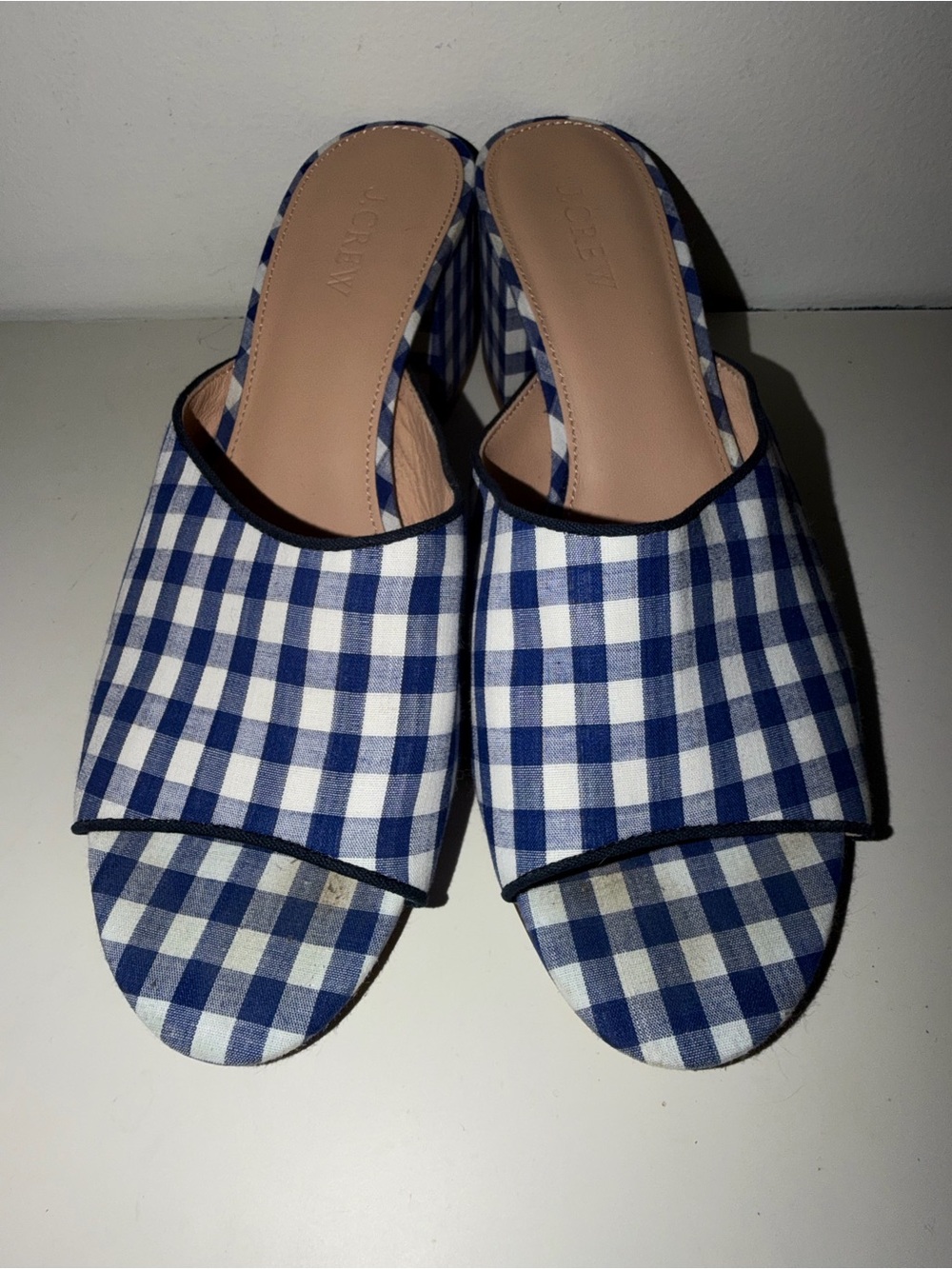 J. Crew Blue Gingham Open-Toe Slide Sandals Sz 8.5